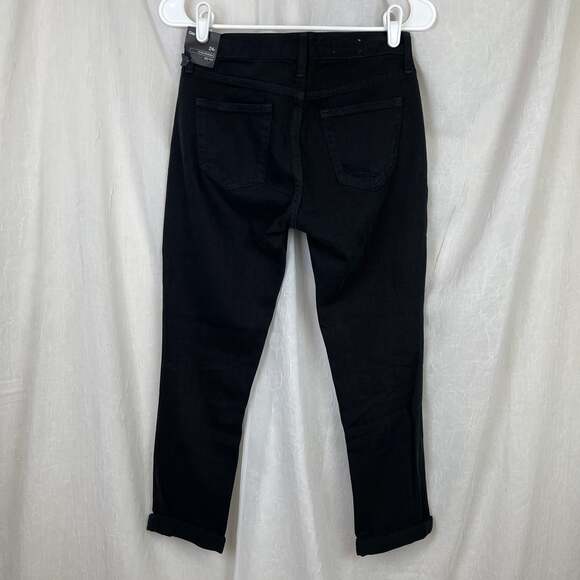 🌞 NWT Gap 1969 Black Ripped Girlfriend Denim Jeans 24r Distressed Rolled Cuff - Picture 2 of 12